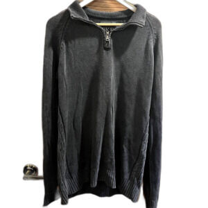 BKE Quarter Zip Cotton Pullover Jacket Grey Ribbed Western Cowboy Men's L